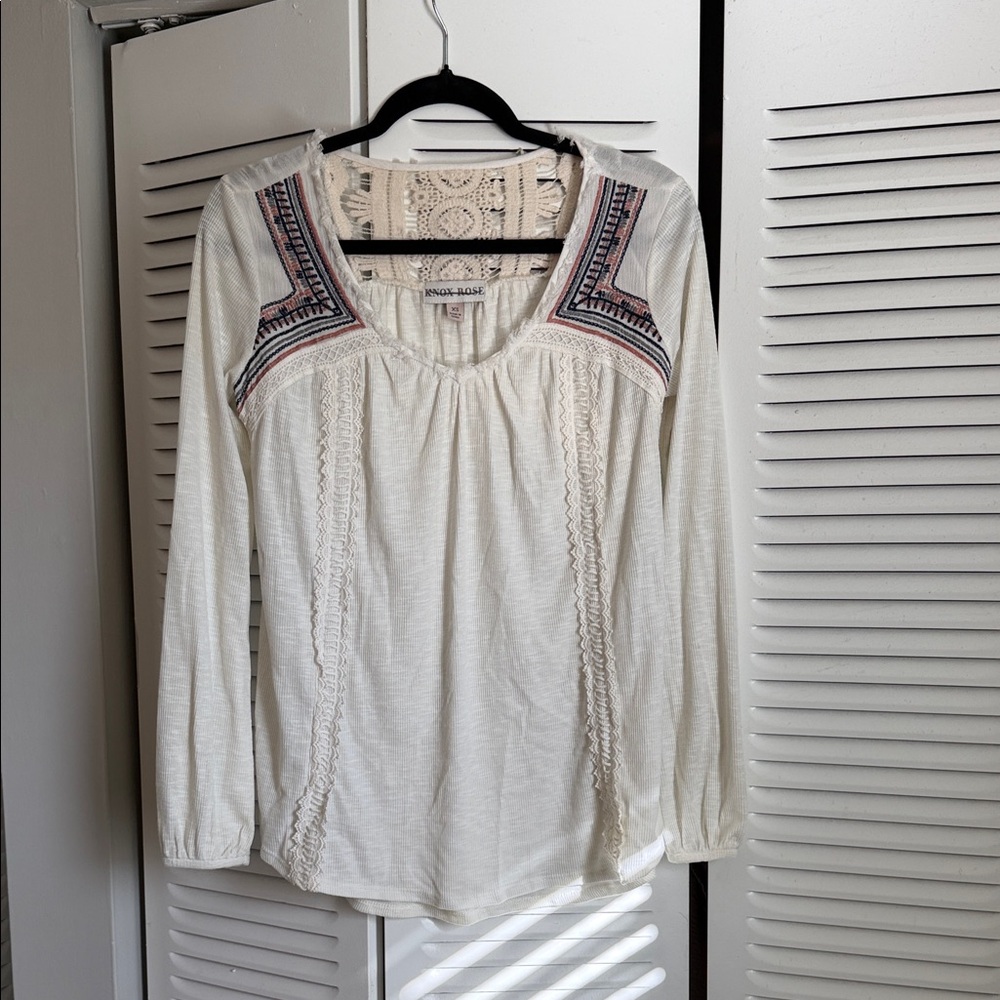 Knox Rose Cream Blouse with Embroidered Accents